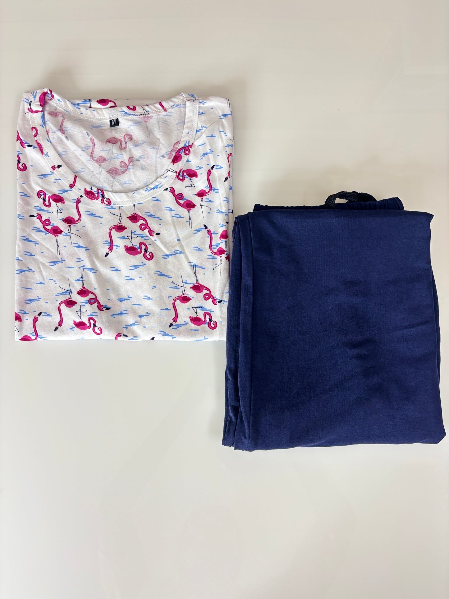 White Flamingo Print Women's T-Shirt with Palazzo