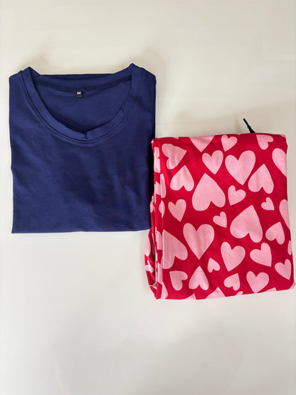 Navy Heart Print T-shirt with Spun Palazzo