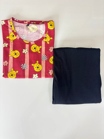 Red Teddy Print T-shirt with Palazzo