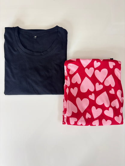 Black Heart Print T-shirt with Spun Fabric Palazzo