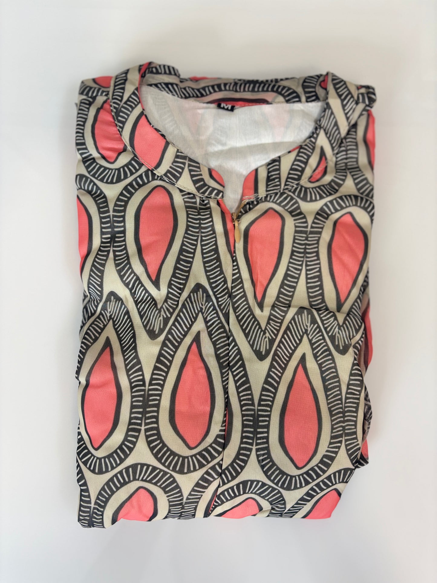 Olive Brown with Ditsy Floral Printed Short Sleeves Georgette Center Zip Maxi