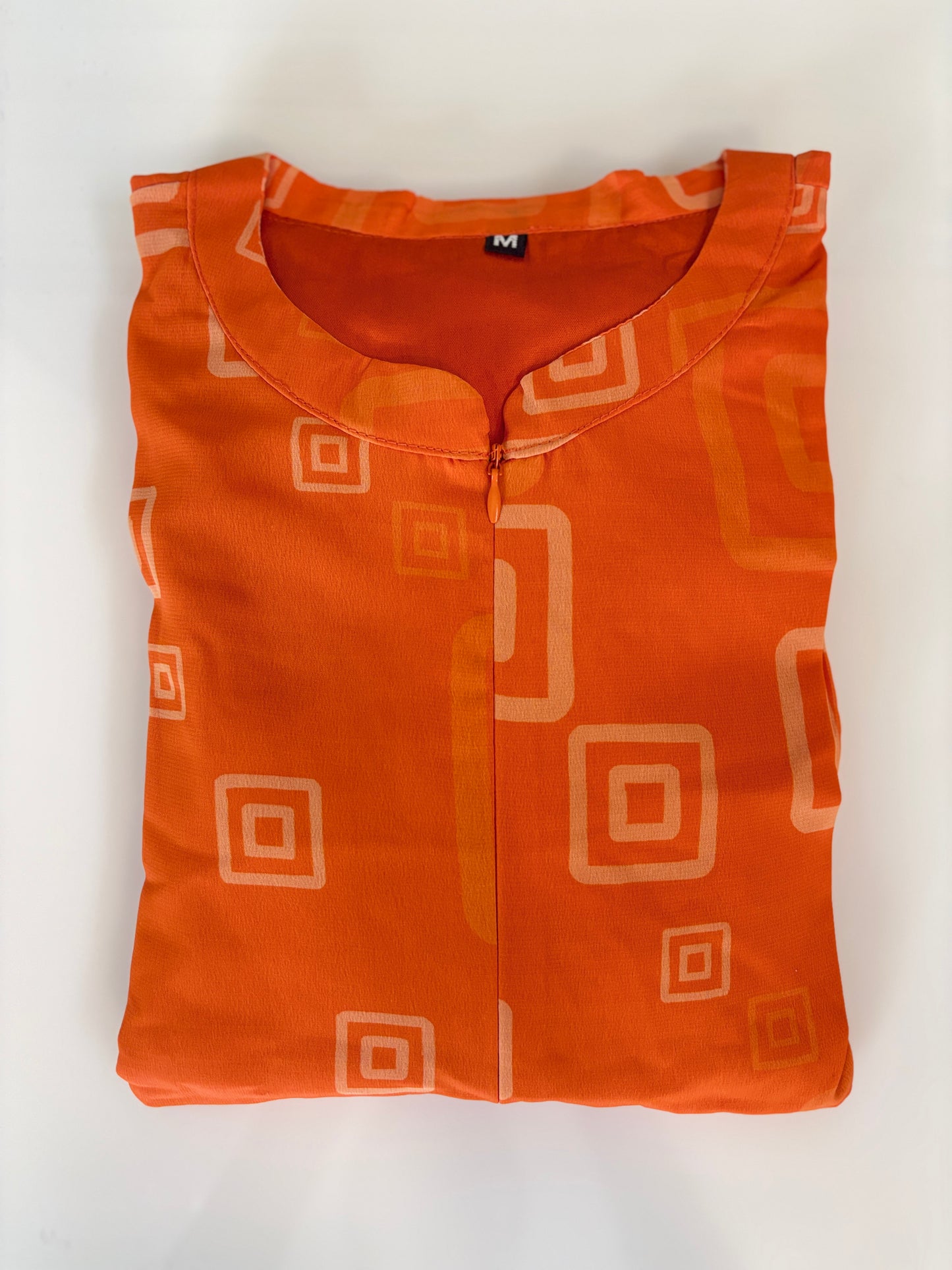 Orange with Zari Motifs Printed Short Sleeves Georgette Center Zip Maxi