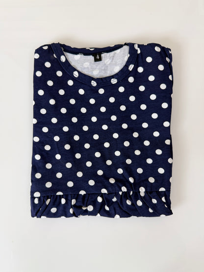 Navy Blue Polka Dot Print Kids Frock