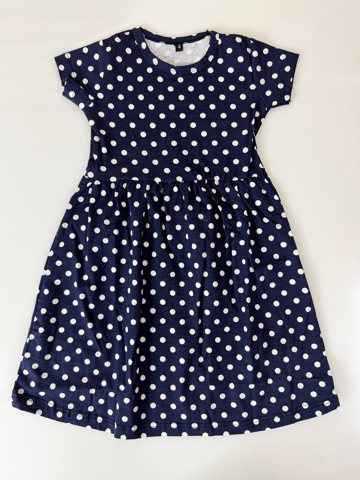 Navy Blue Polka Dot Print Kids Frock