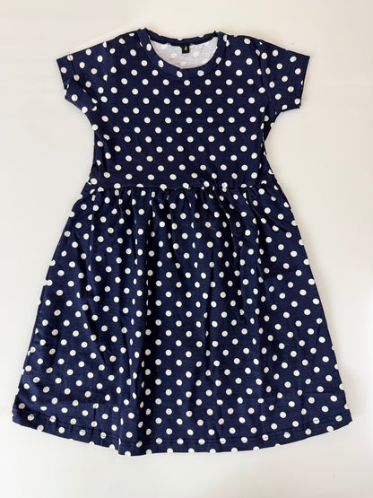 Navy Blue Polka Dot Print Kids Frock