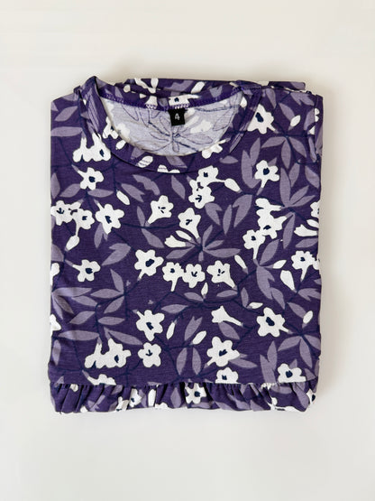 Purple Floral Print Kids Frock