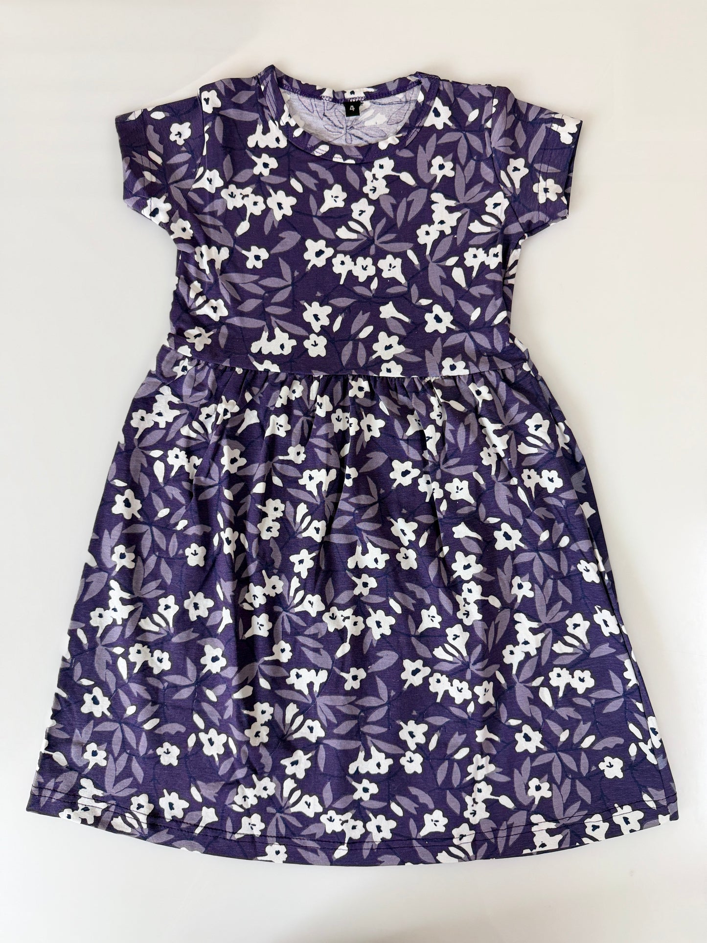 Purple Floral Print Kids Frock