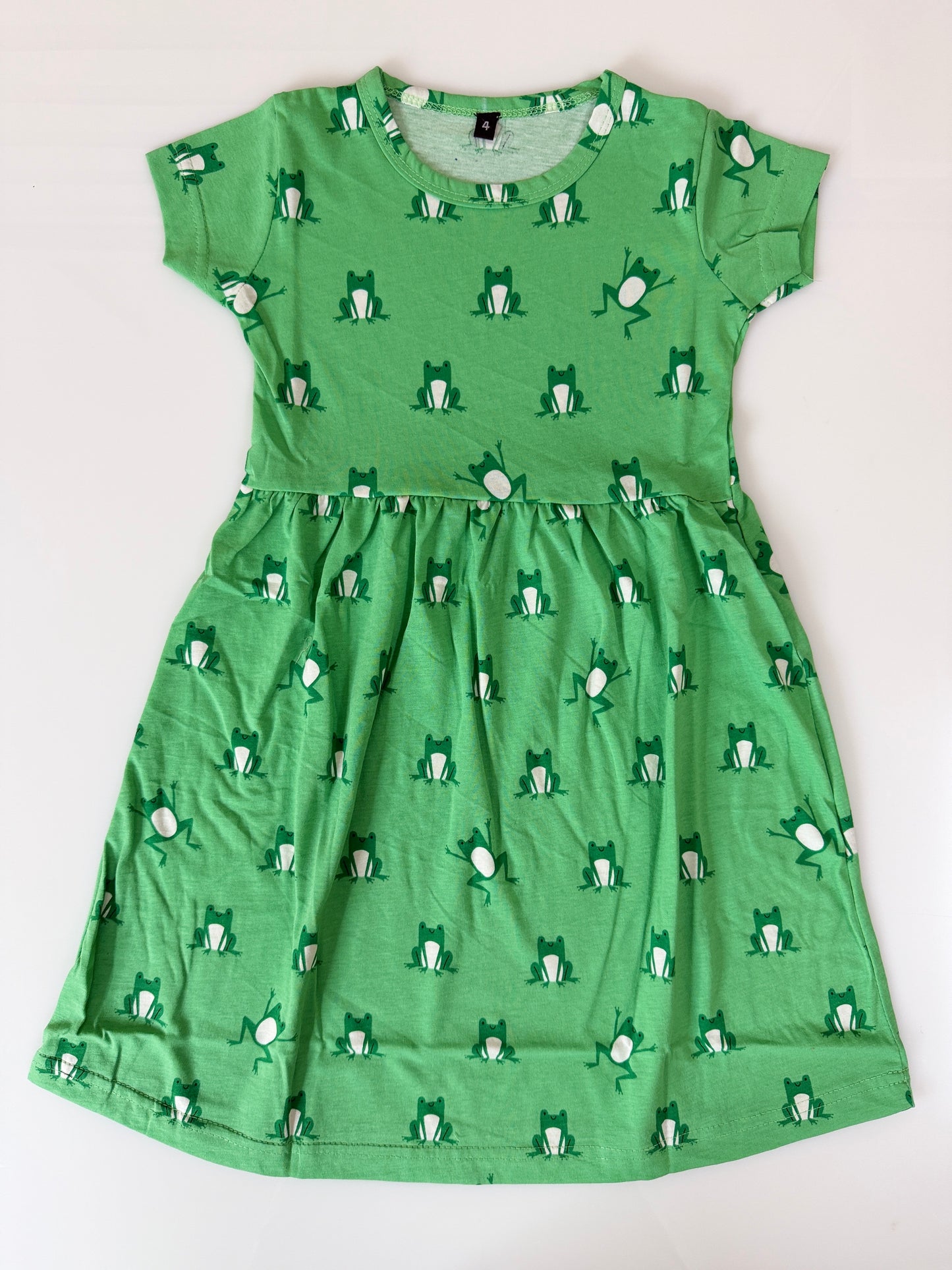 Green Frog Print Kids Frock