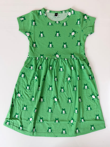 Green Frog Print Kids Frock