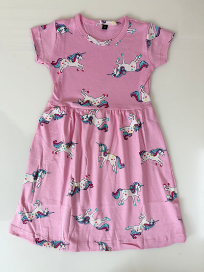 Pink Unicorn Print Kids Frock