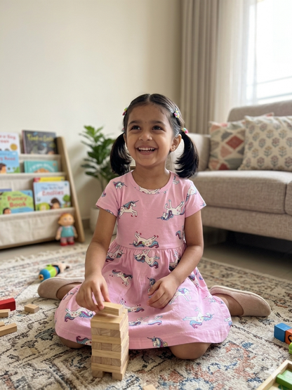 Pink Unicorn Print Kids Frock