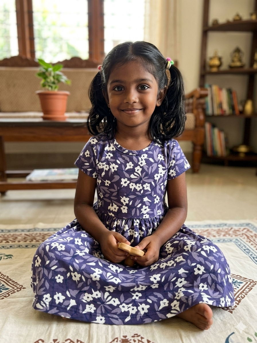 Purple Floral Print Kids Frock