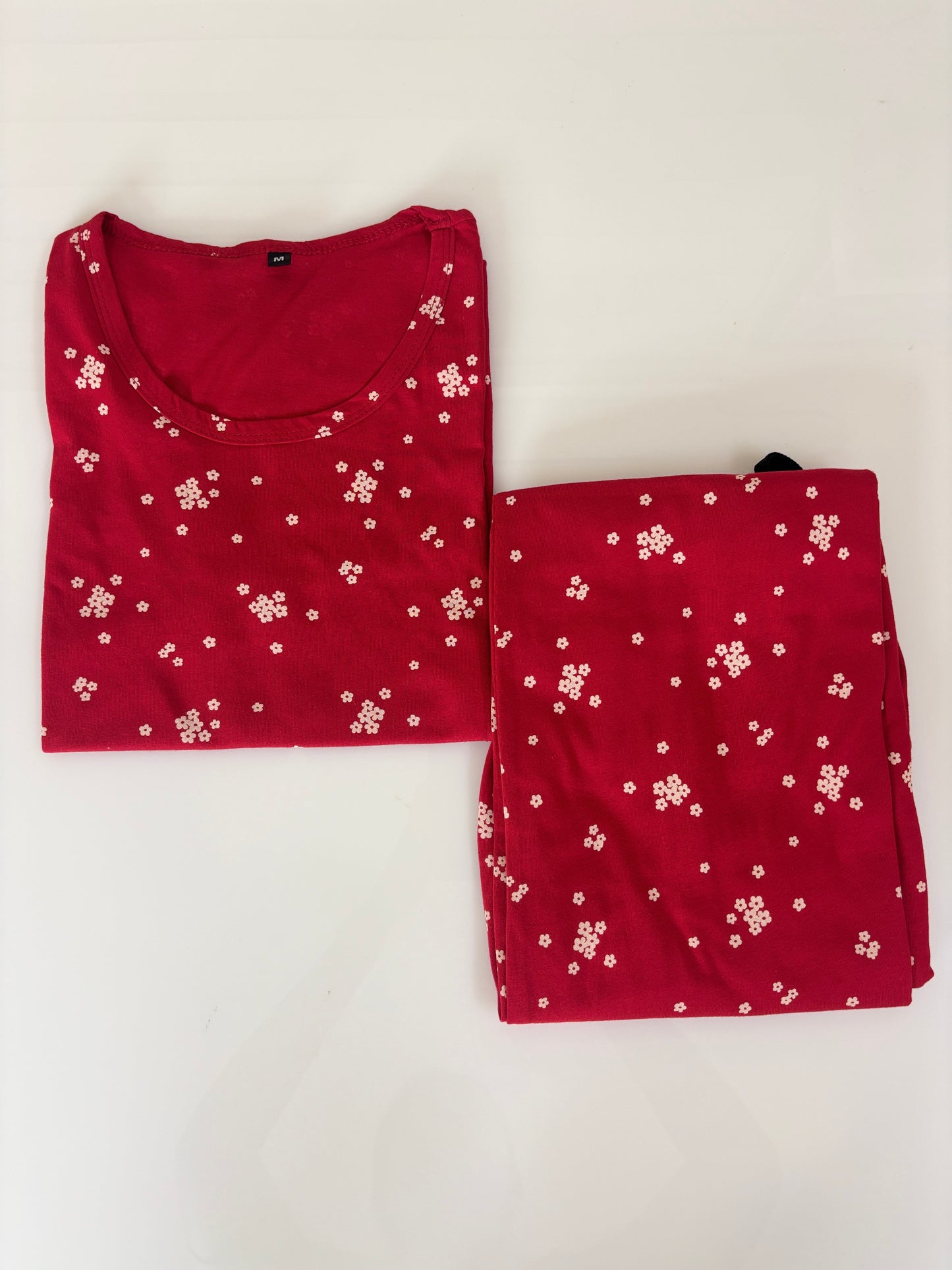 Women's Cherry Red Tiny Blossom Lounge T-Shirt & Pant Set