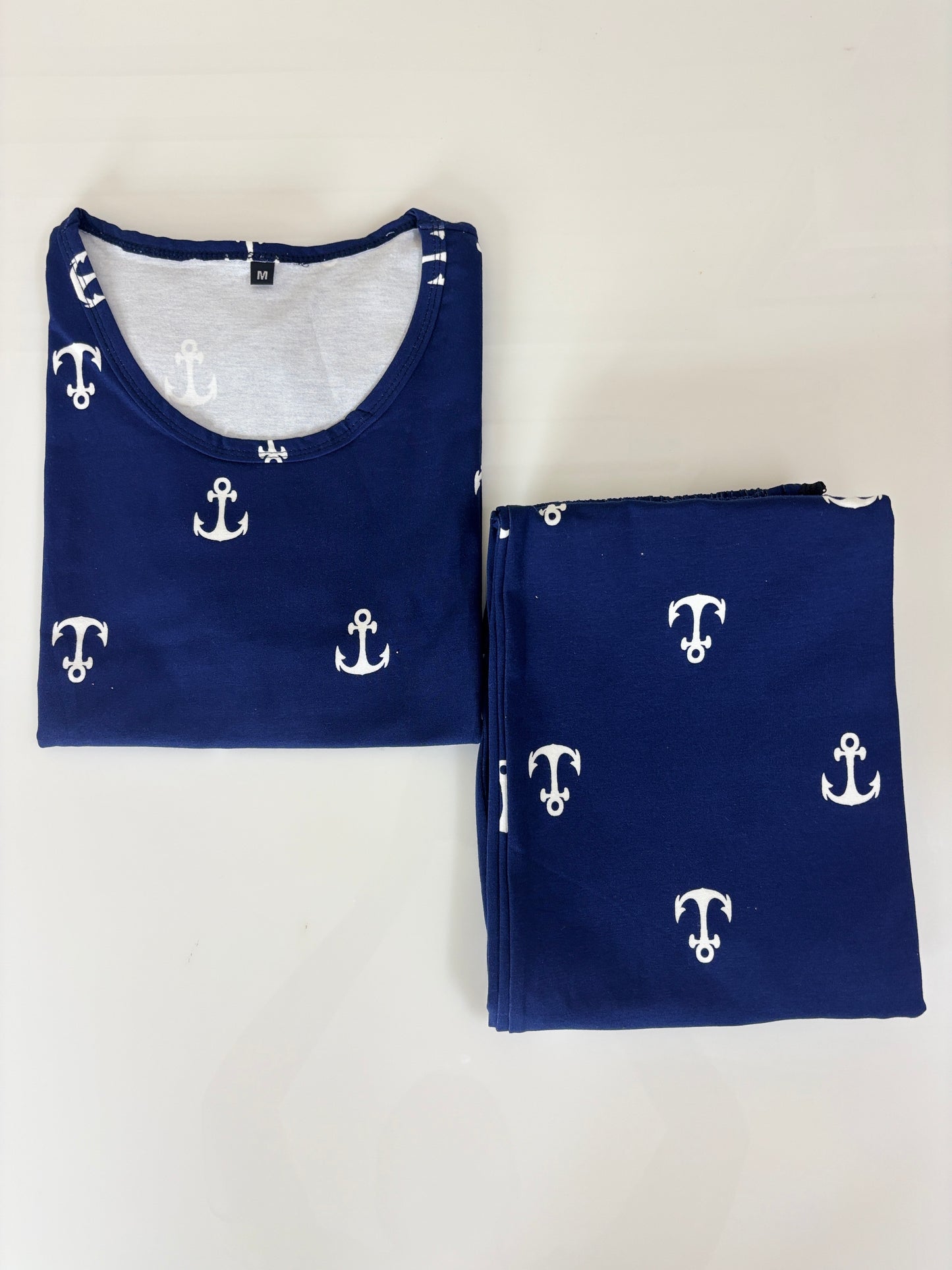 Women's Navy Blue Anchor Print Lounge T-Shirt & Pant Set