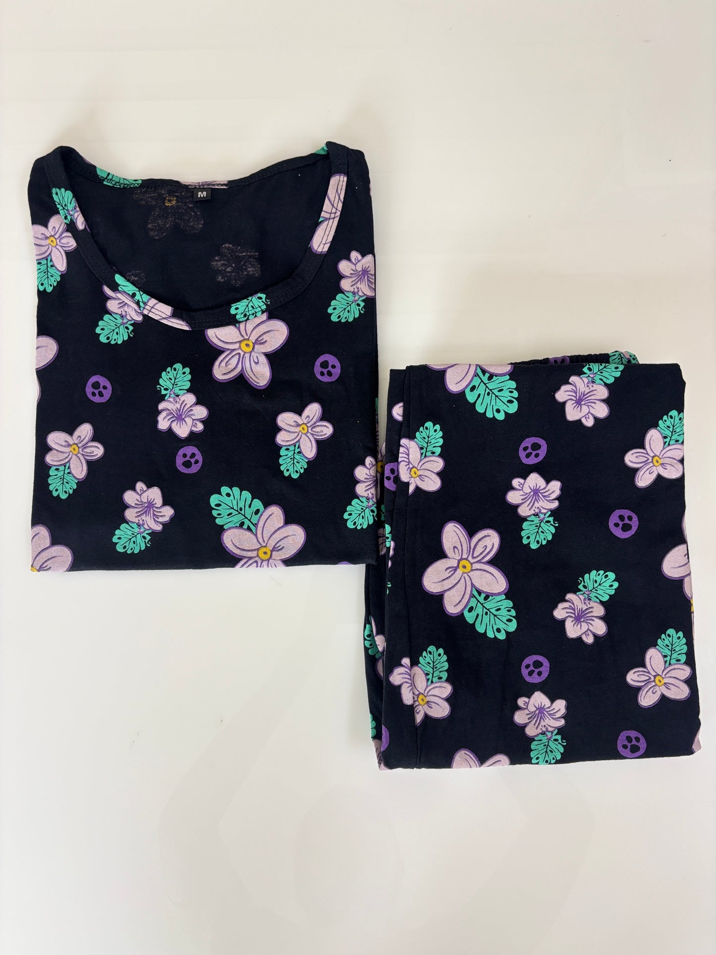 Women's Midnight Purple Floral Lounge T-Shirt & Pant Set