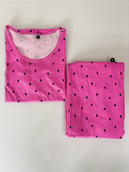 Women's Bubblegum Pink Micro Polka Dot Lounge T-Shirt & Pant Set