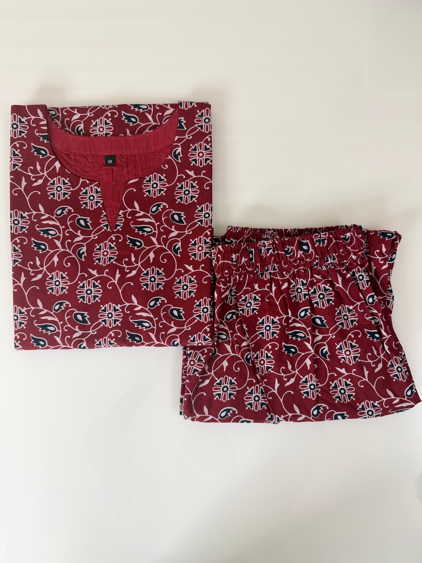 Maroon Floral Vine Print Outdoor Wear Co-ords