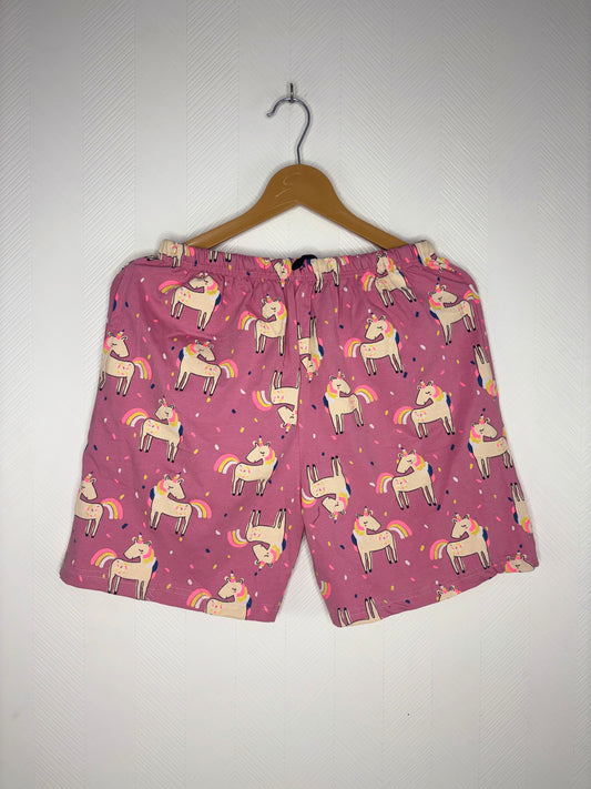Pink Unicorn Print Women's Shorts