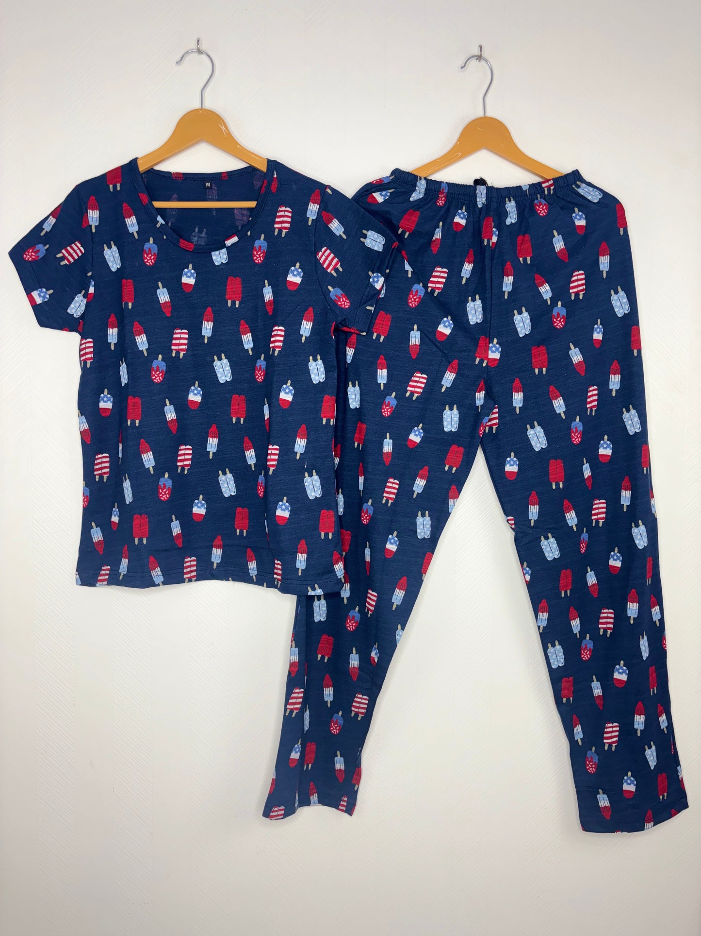 Women's Navy Blue Popsicle Print Lounge T-Shirt & Pant Set