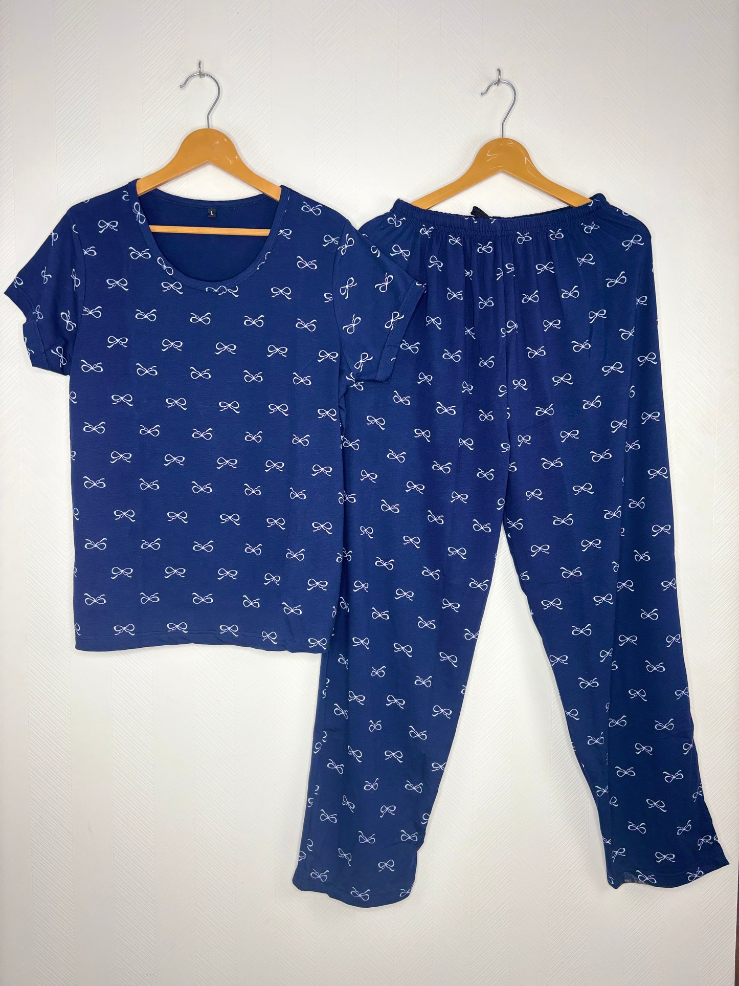 Women's Royal Blue Bow Print Lounge T-Shirt & Pant Set