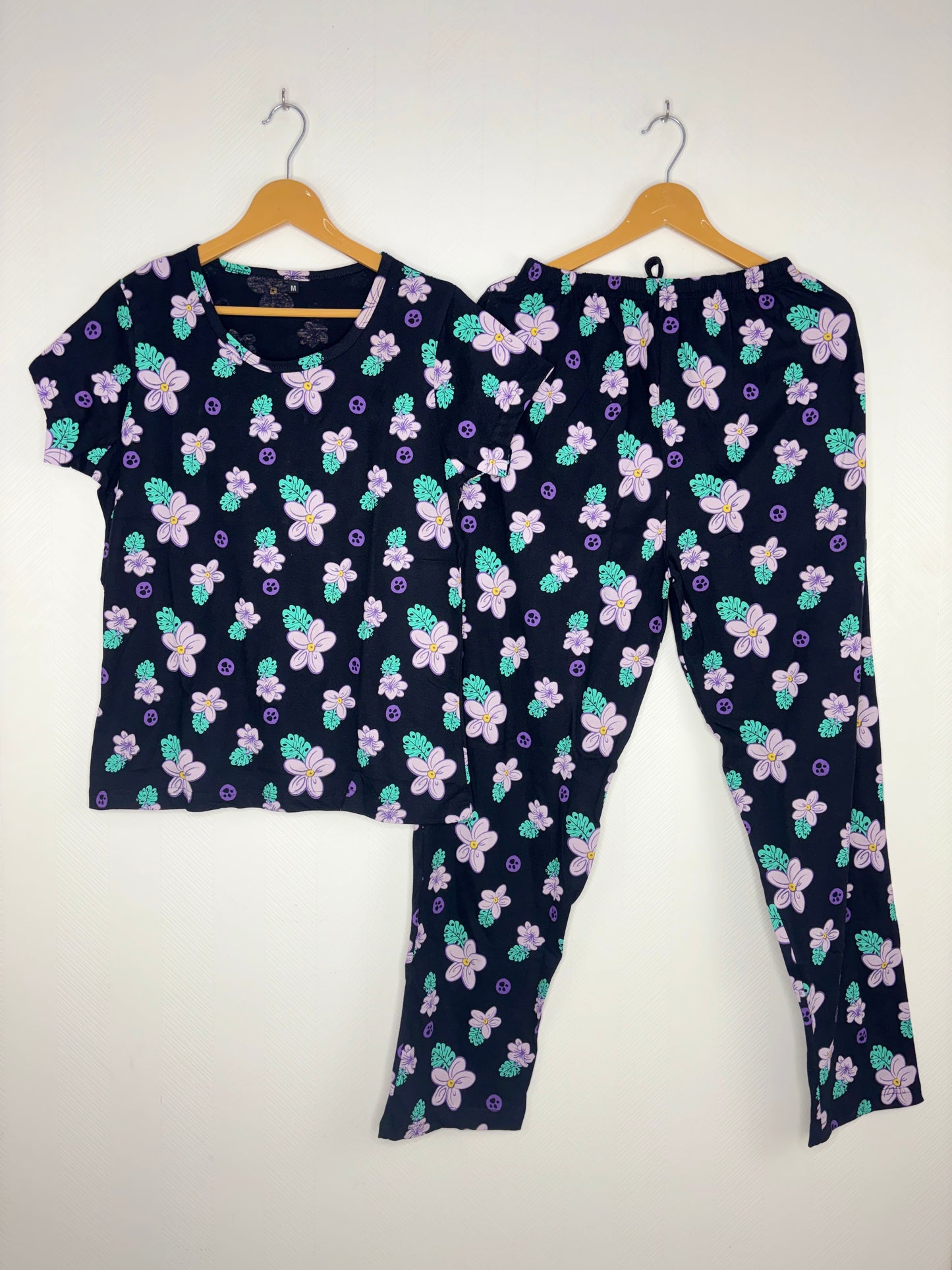 Women's Midnight Purple Floral Lounge T-Shirt & Pant Set