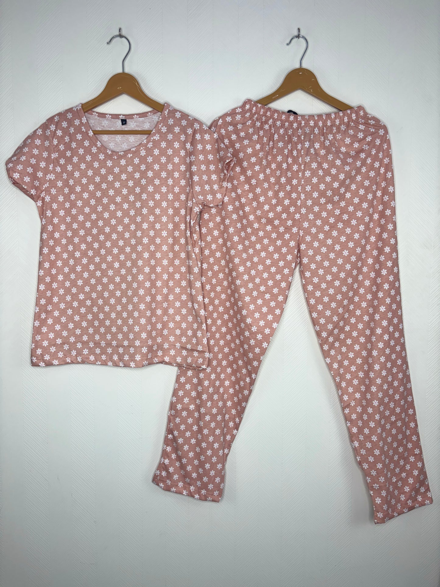 Women's Blush Pink Daisy Print Lounge T-Shirt & Pant Set