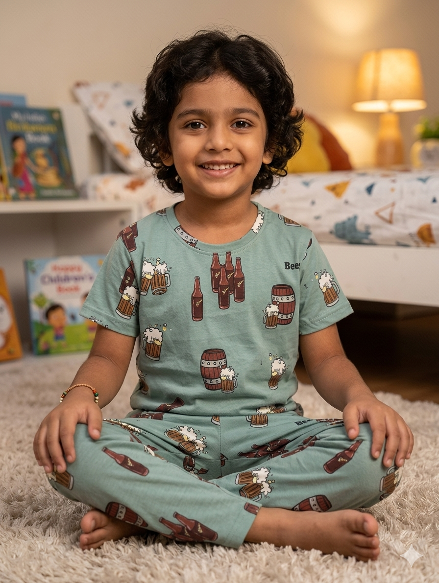 Kids Sage Green Brew Time T-Shirt & Pants Set
