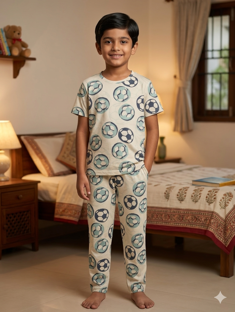 Kids Soccer Ball Printed T-Shirt & Pants Set