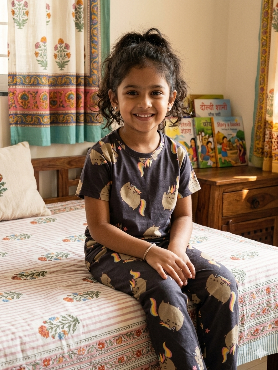 Kids Charcoal Grey Unicorn Cat Print T-Shirt & Pant Set