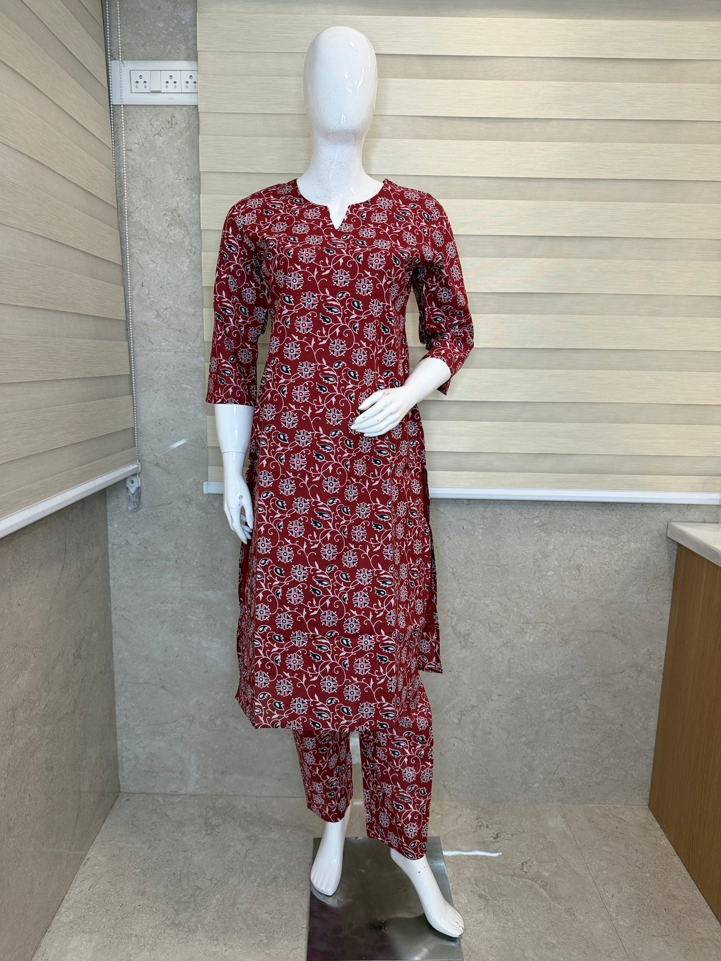 Maroon Floral Vine Print Outdoor Wear Co-ords