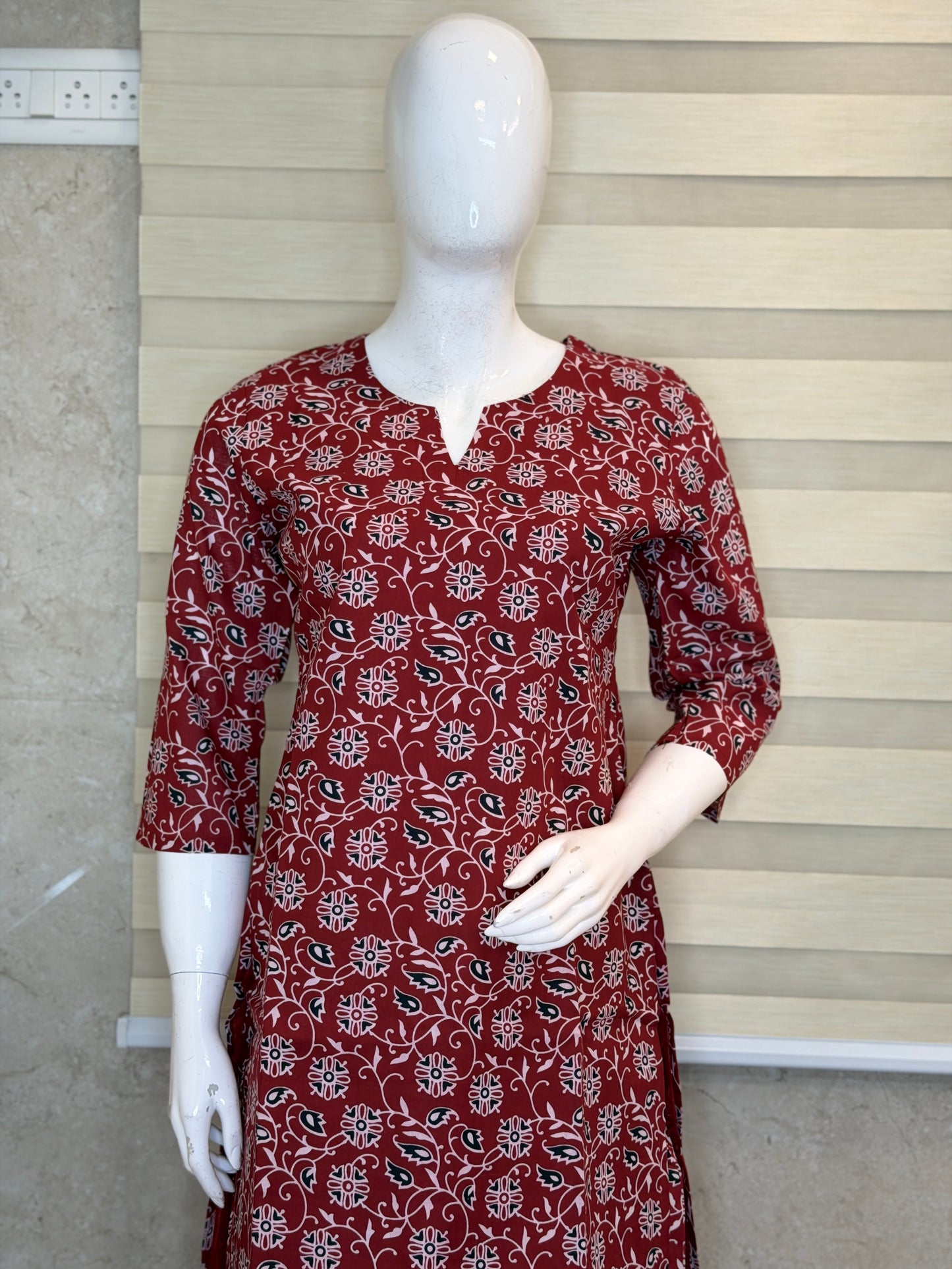Maroon Floral Vine Print Outdoor Wear Co-ords