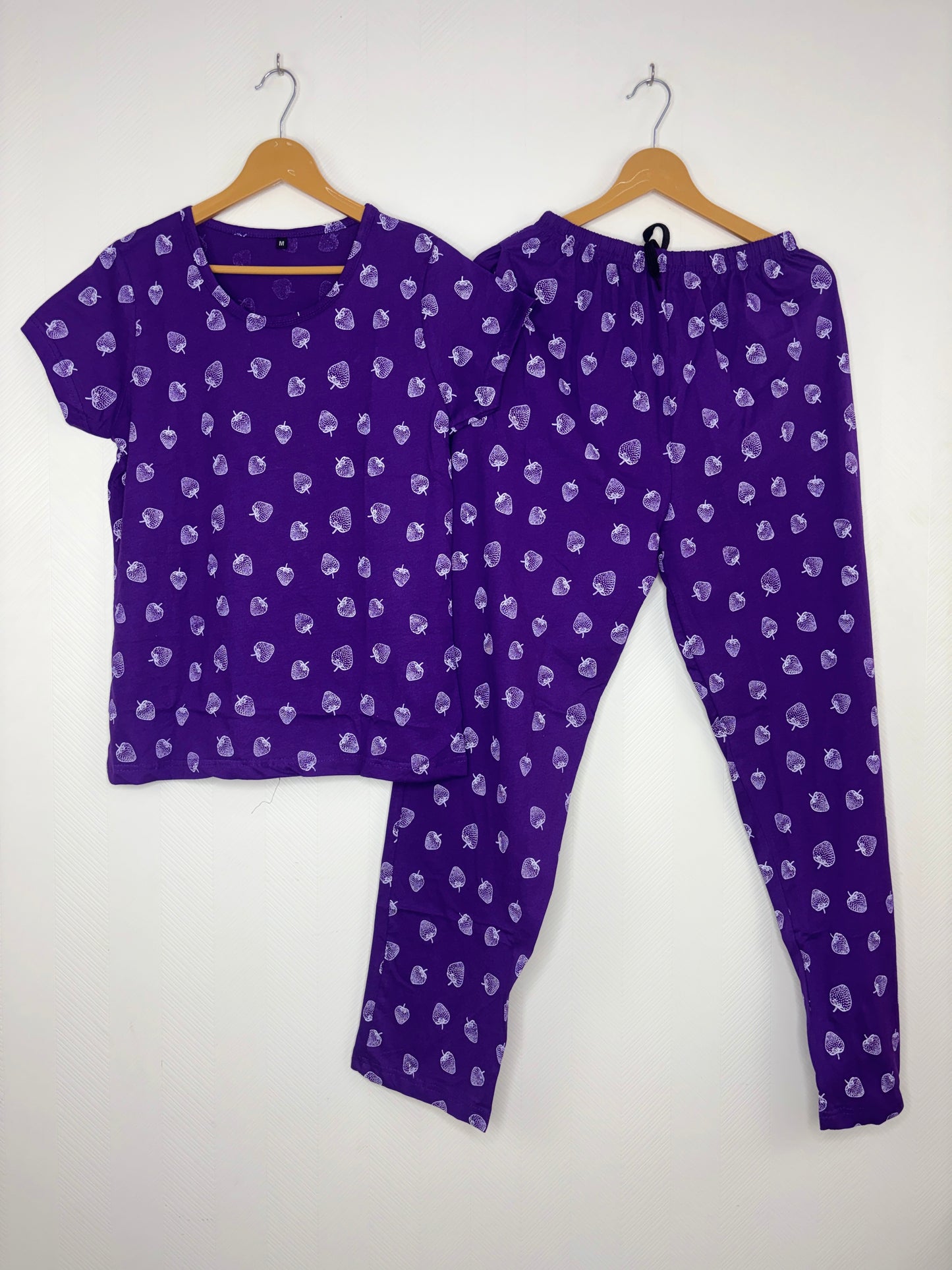 Women's Royal Purple Strawberry Print Lounge T-Shirt & Pant Set