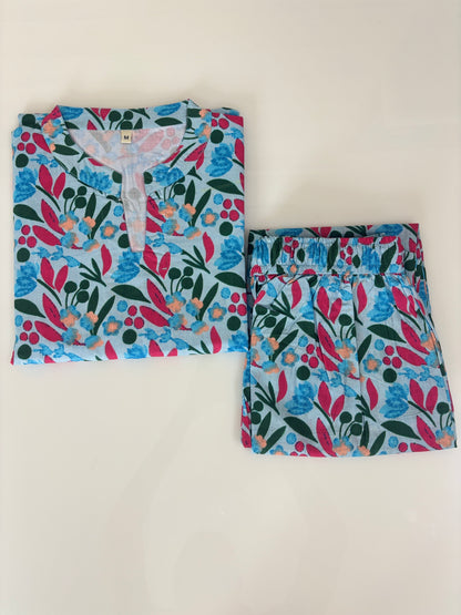 Sky Blue Leaf Print Outdoor Wear Co-ords