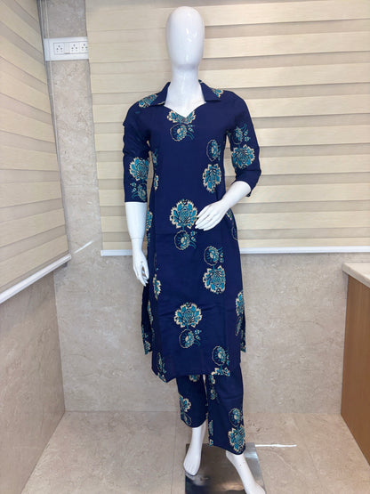 Navy Blue Floral Print Outdoor Wear Co-ords