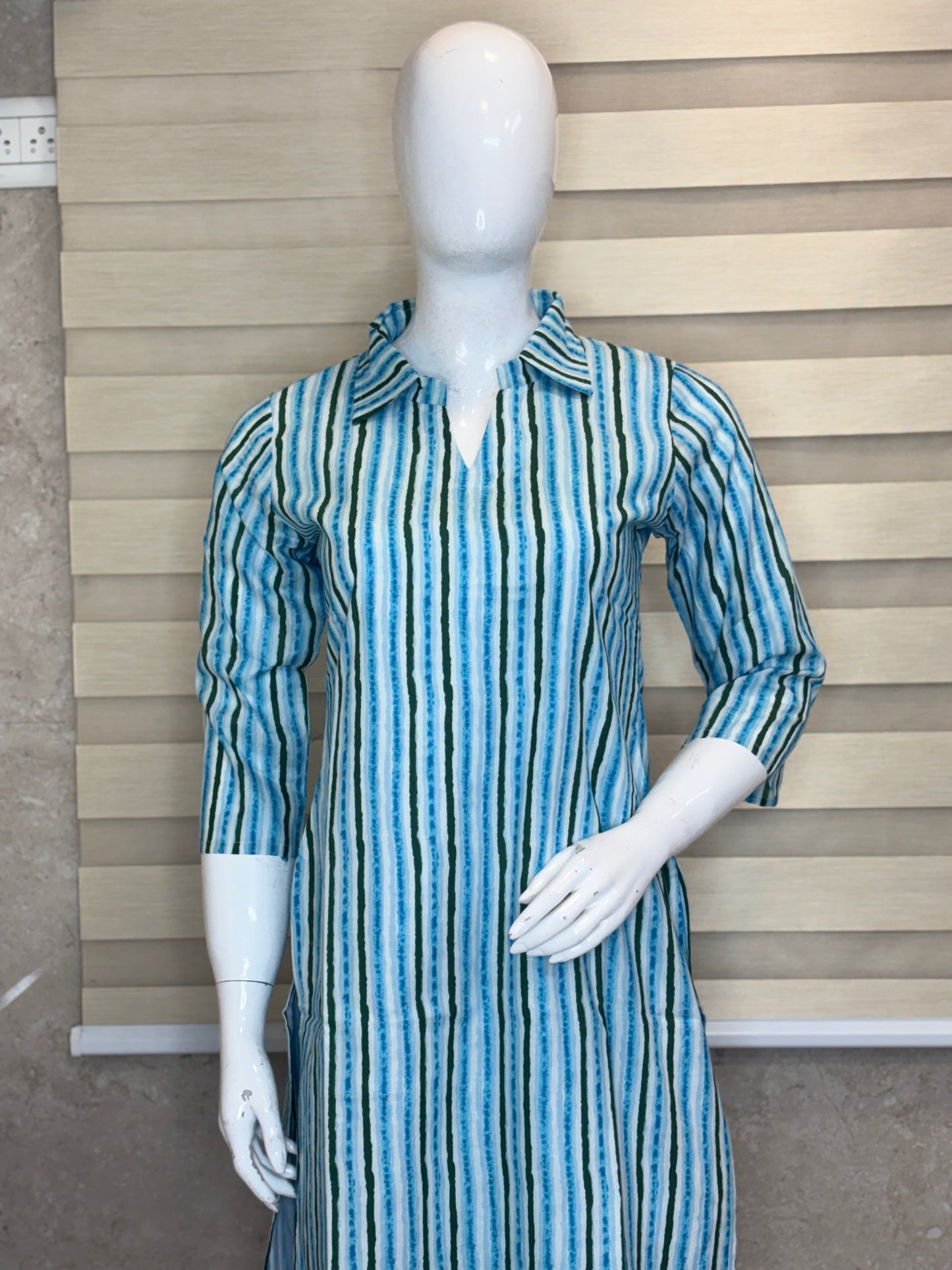 Sky Blue Striped Print Outdoor Wear Co-ords