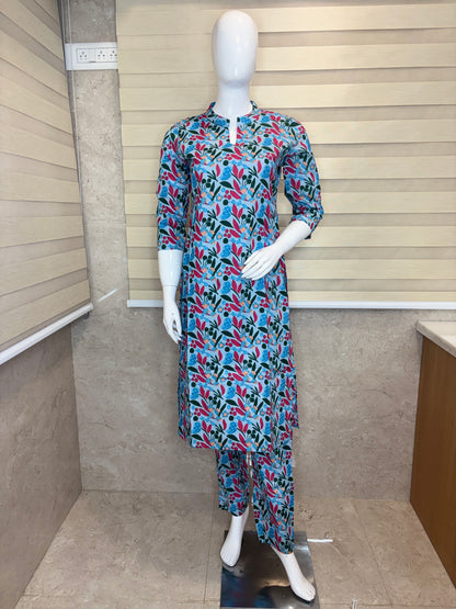 Sky Blue Leaf Print Outdoor Wear Co-ords