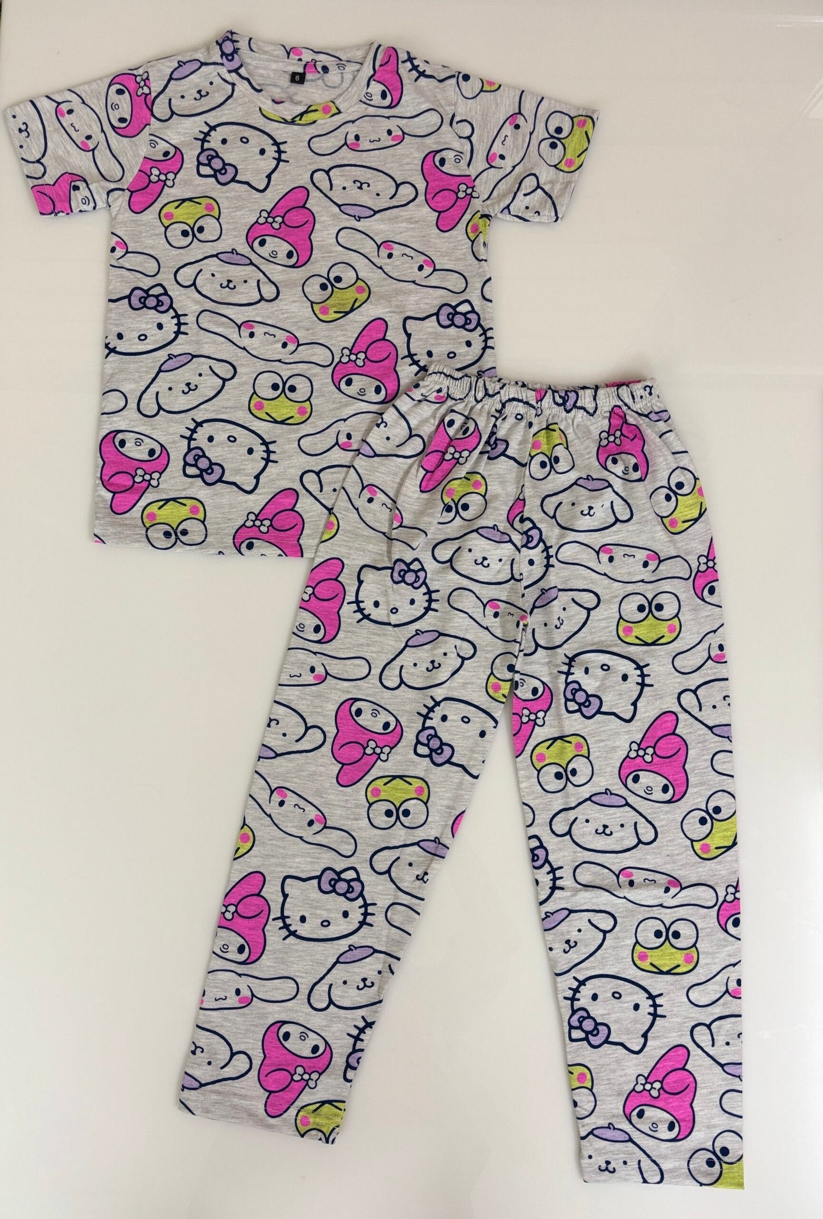 Light Grey Cartoon's Printed T-Shirt and Pant Co-ords