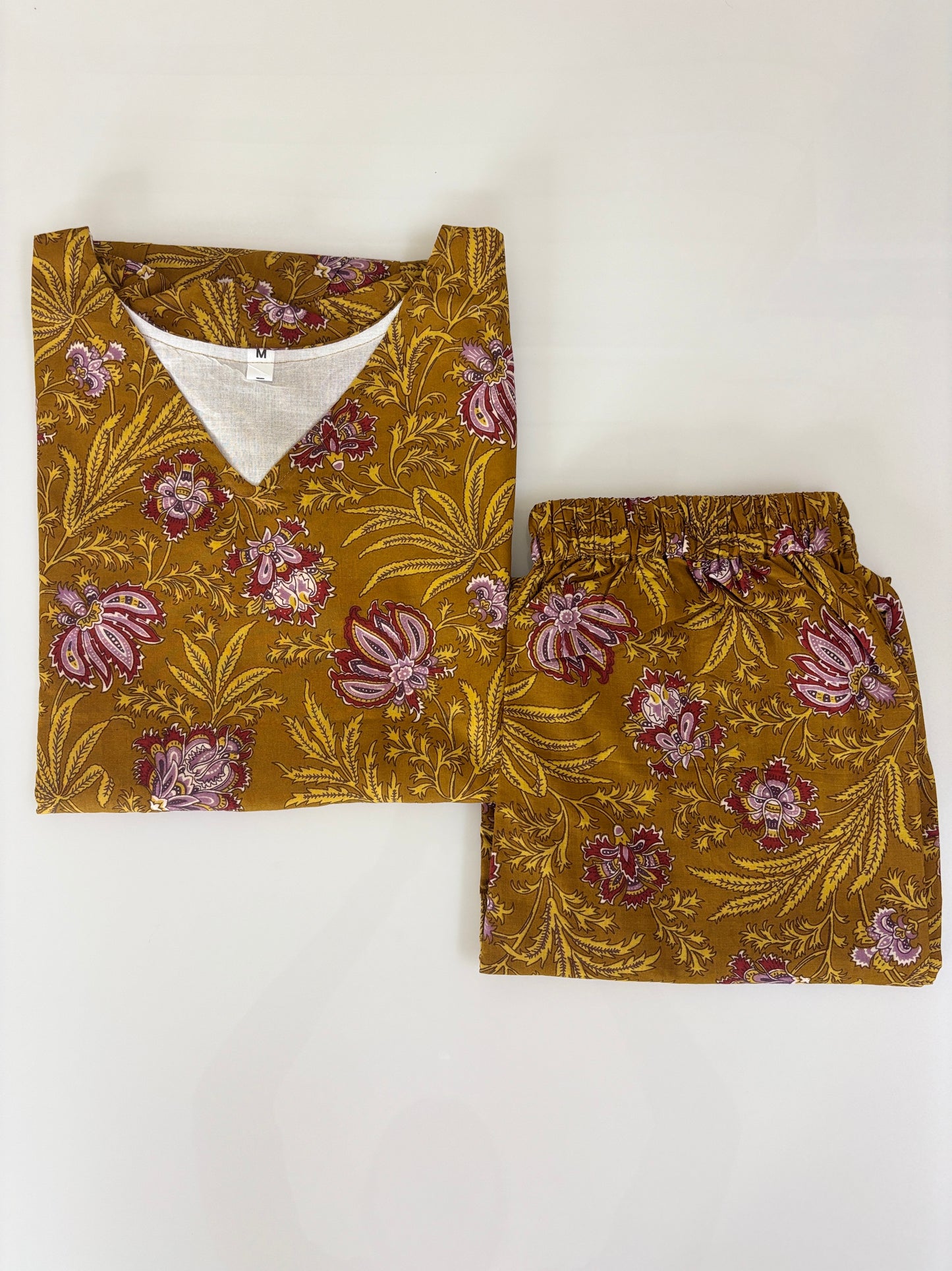 Elegant mustard vintage floral peplum top with palazoo set