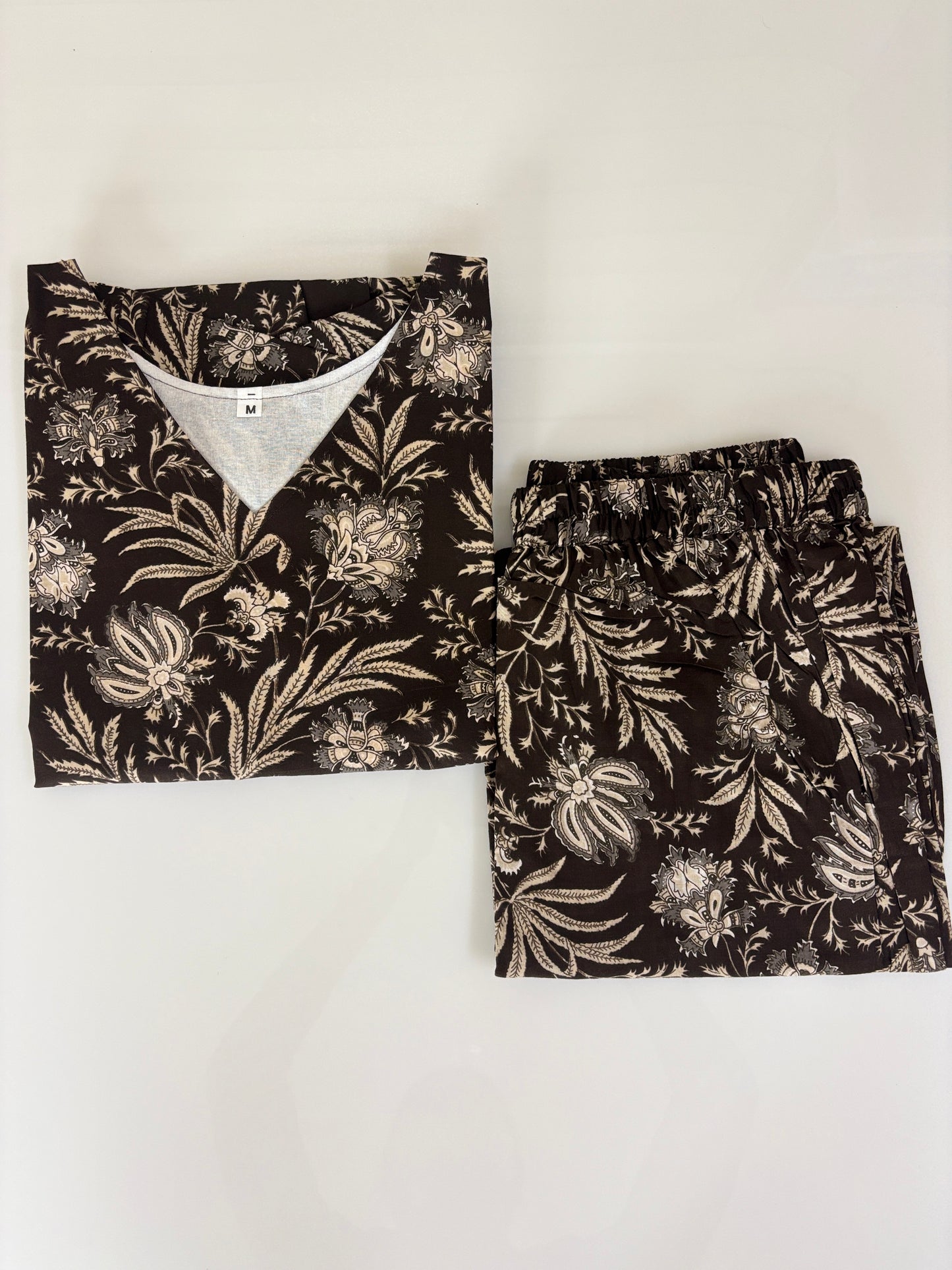 Coffee bean botanical print peplum top with palazoo set