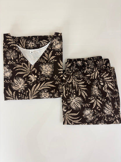 Coffee bean botanical print peplum top with palazoo set
