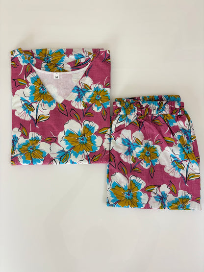 Pink bloom Peplum top with palazoo pant set