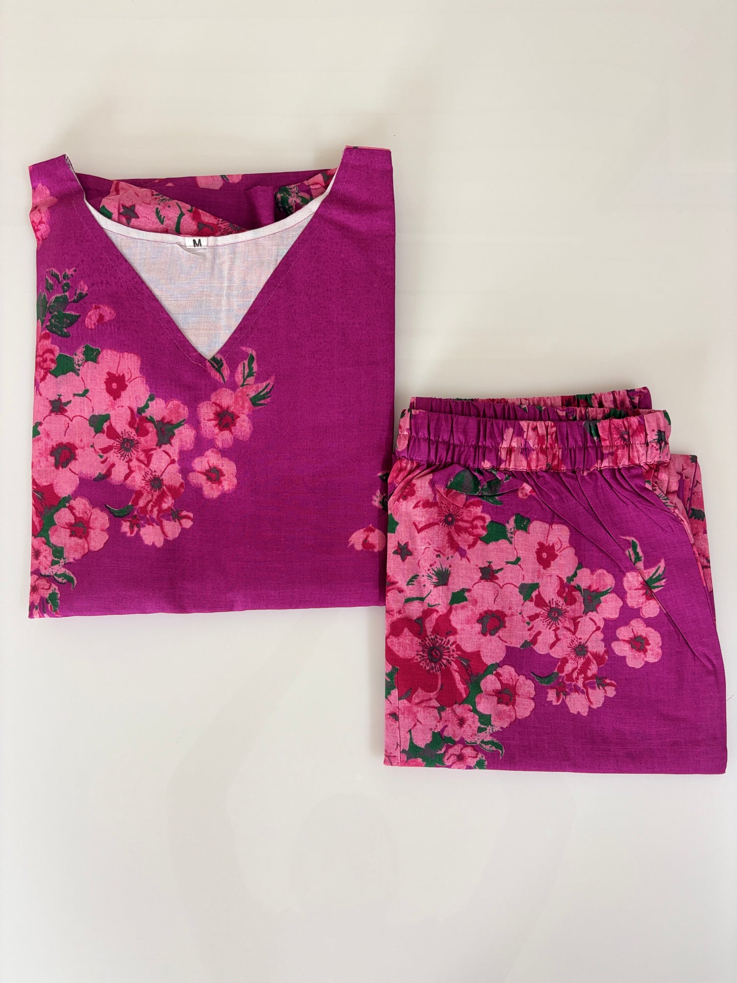 Pink Blossom Peplum Top with Palazzo Pants Set