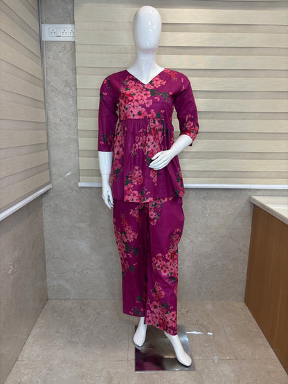 Pink Blossom Peplum Top with Palazzo Pants Set