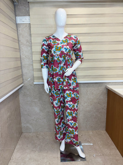 Pink bloom Peplum top with palazoo pant set