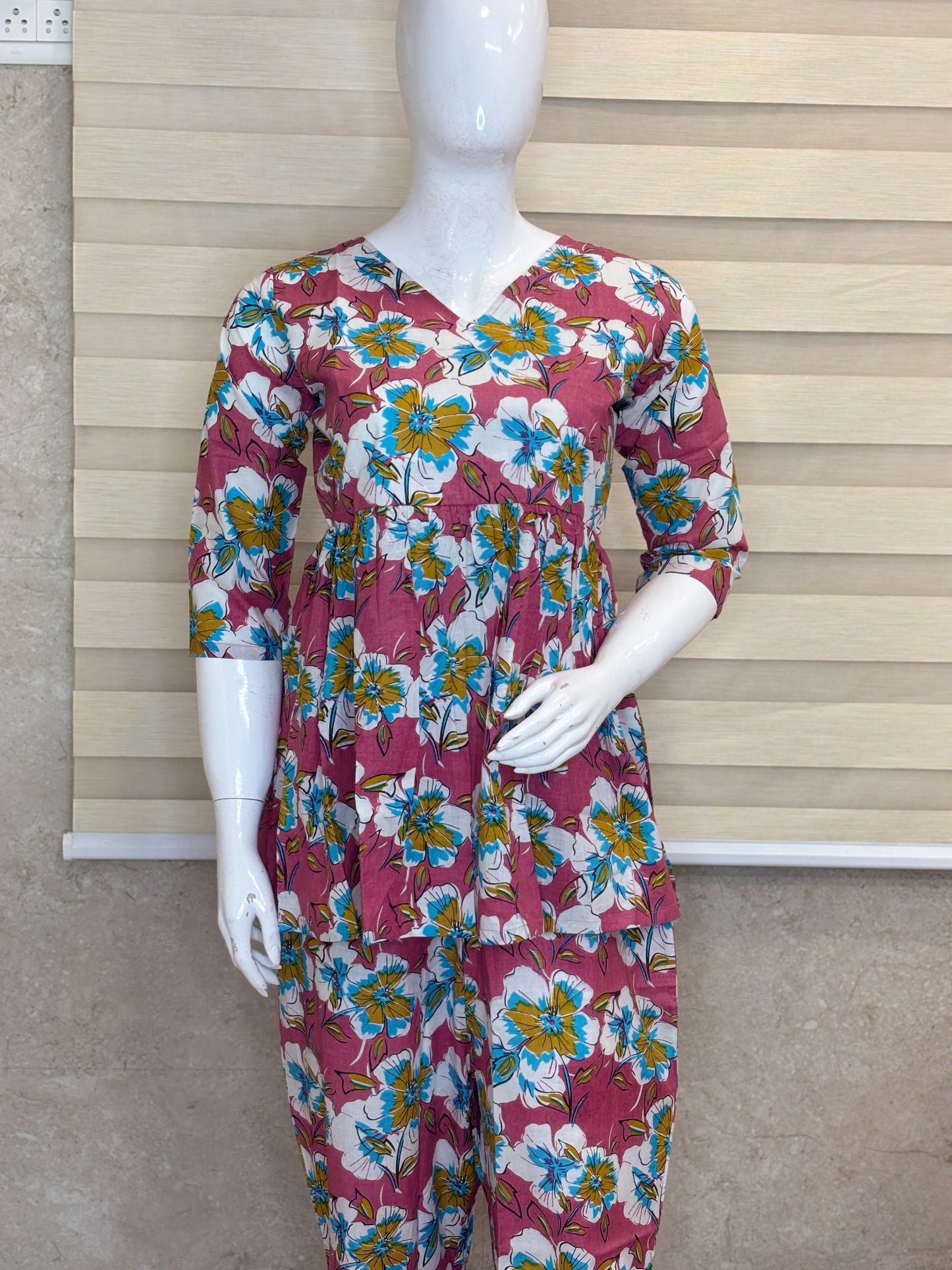 Pink bloom Peplum top with palazoo pant set
