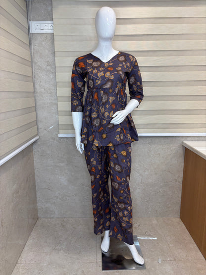 Dusty lavender floral peplum top with palazoo set