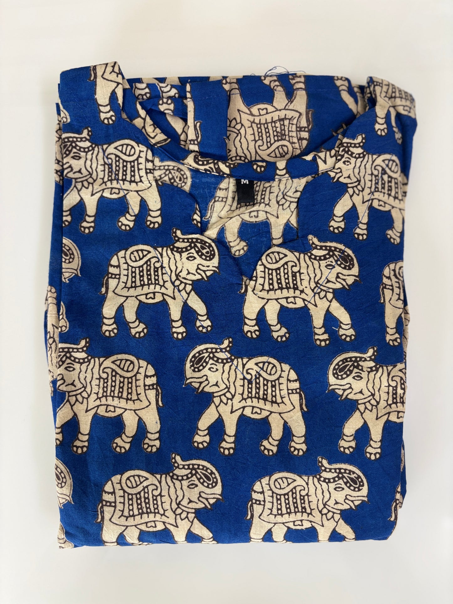Kalamkari printed cotton frocks Royal Blue elephant print