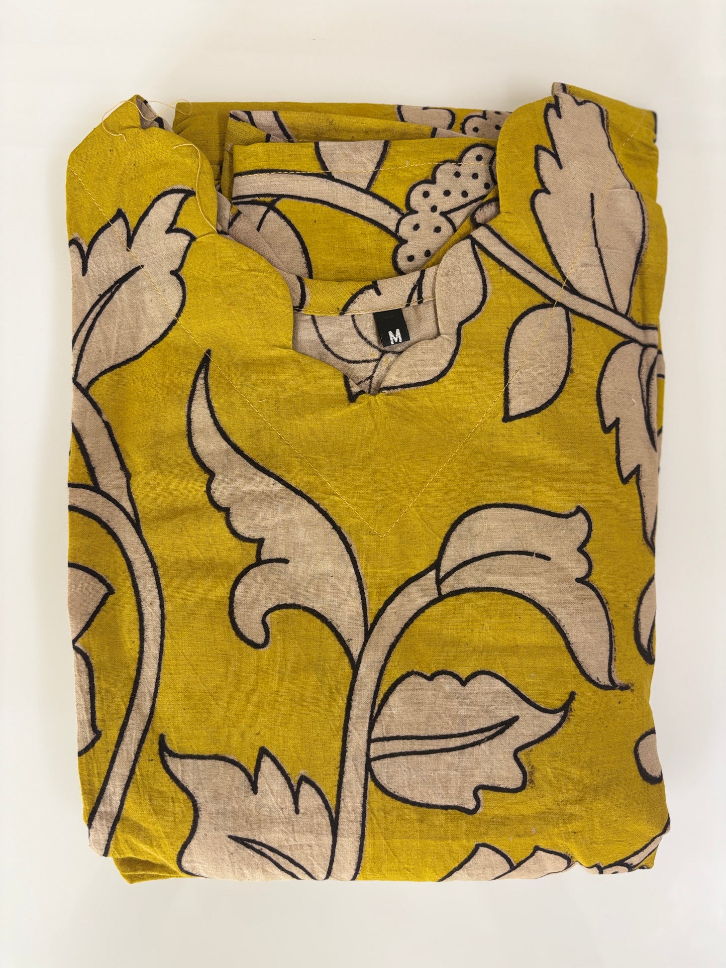 Kalamkari printed cotton frocks elegant mustard floral print