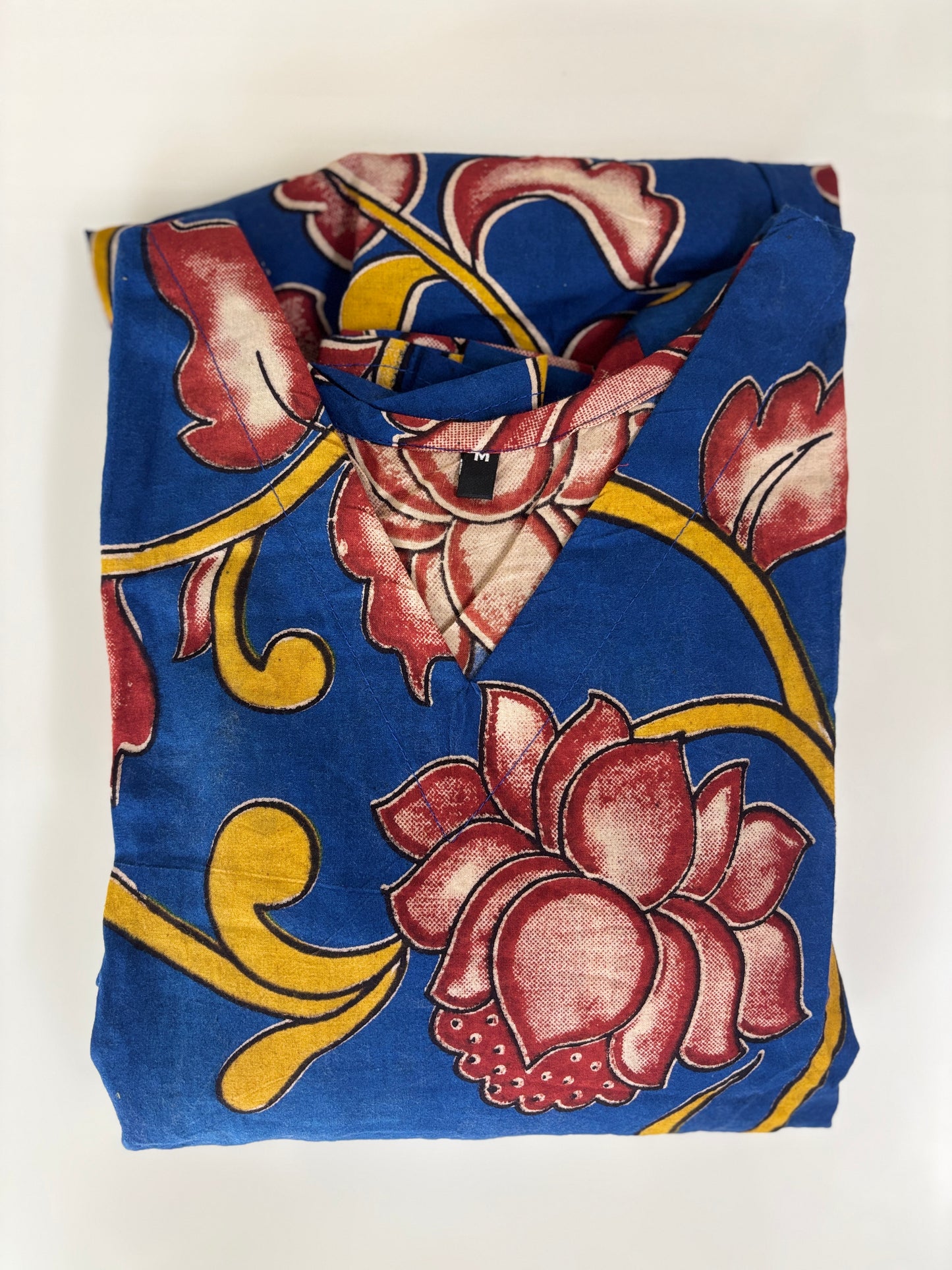 Kalamkari printed cotton frocks vibrant blue with red floral print