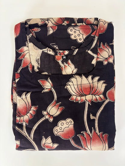 Kalamkari printed cotton frocks khaki elegant floral print